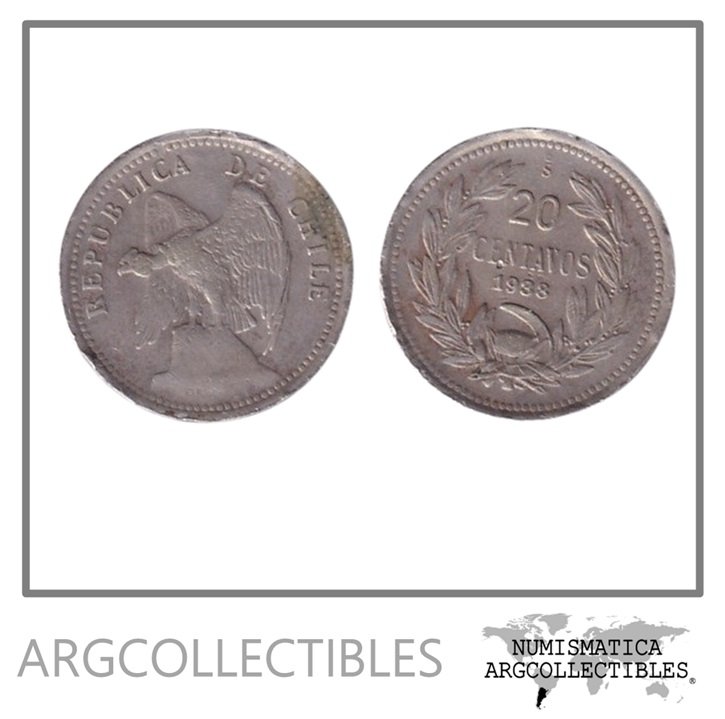 Chile Moneda 20 Centavos 1938 Niquel KM-167.3 VF+
