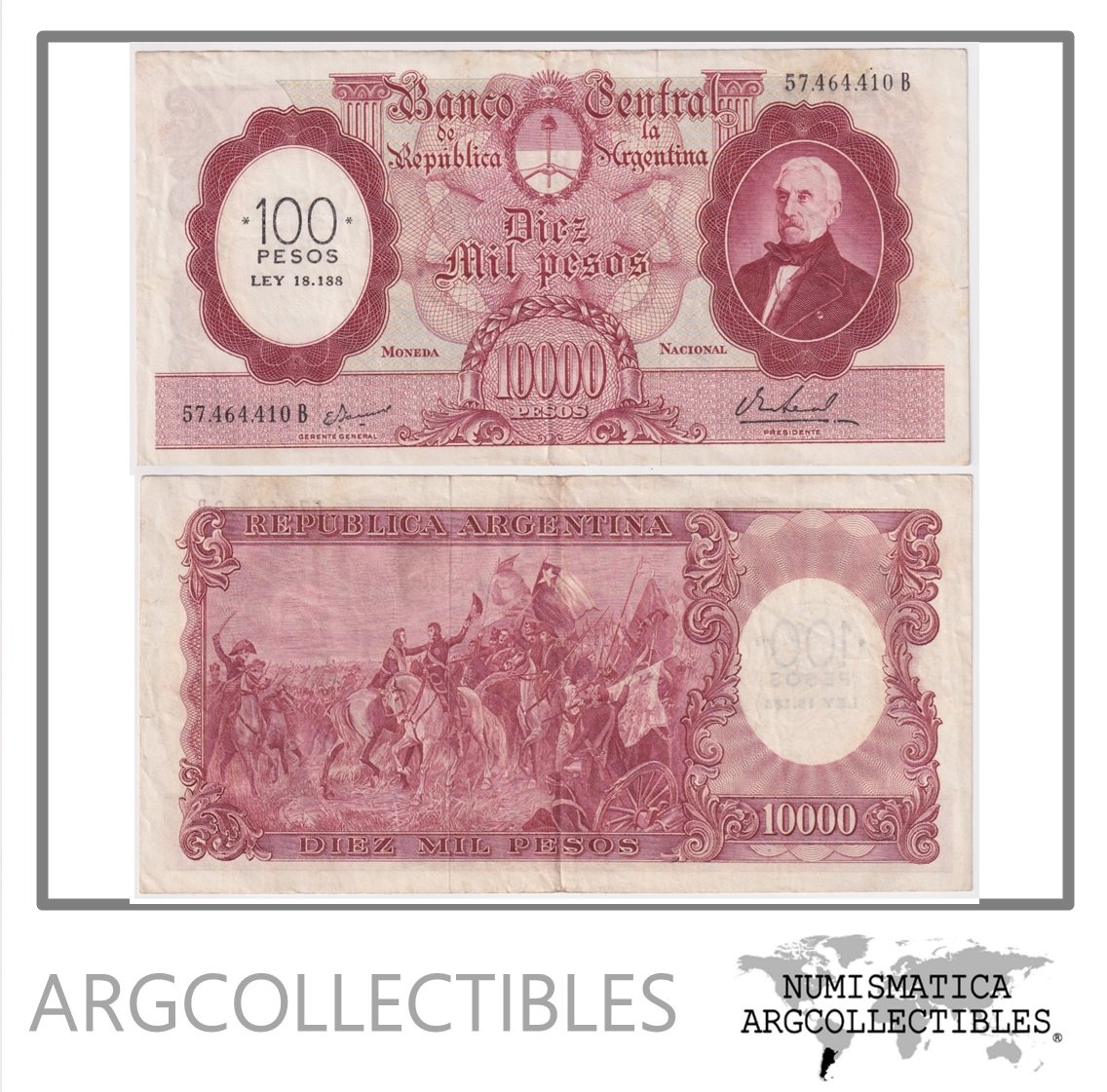 Argentina Billete 100 Pesos Ley P-286/BOT-2220 VF 1969 Serie B
