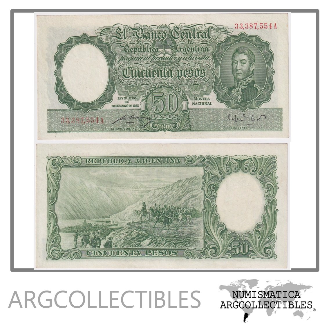 Argentina Billete 50 Pesos 1951 P-266b/BOT-1986 AU (Serie A)