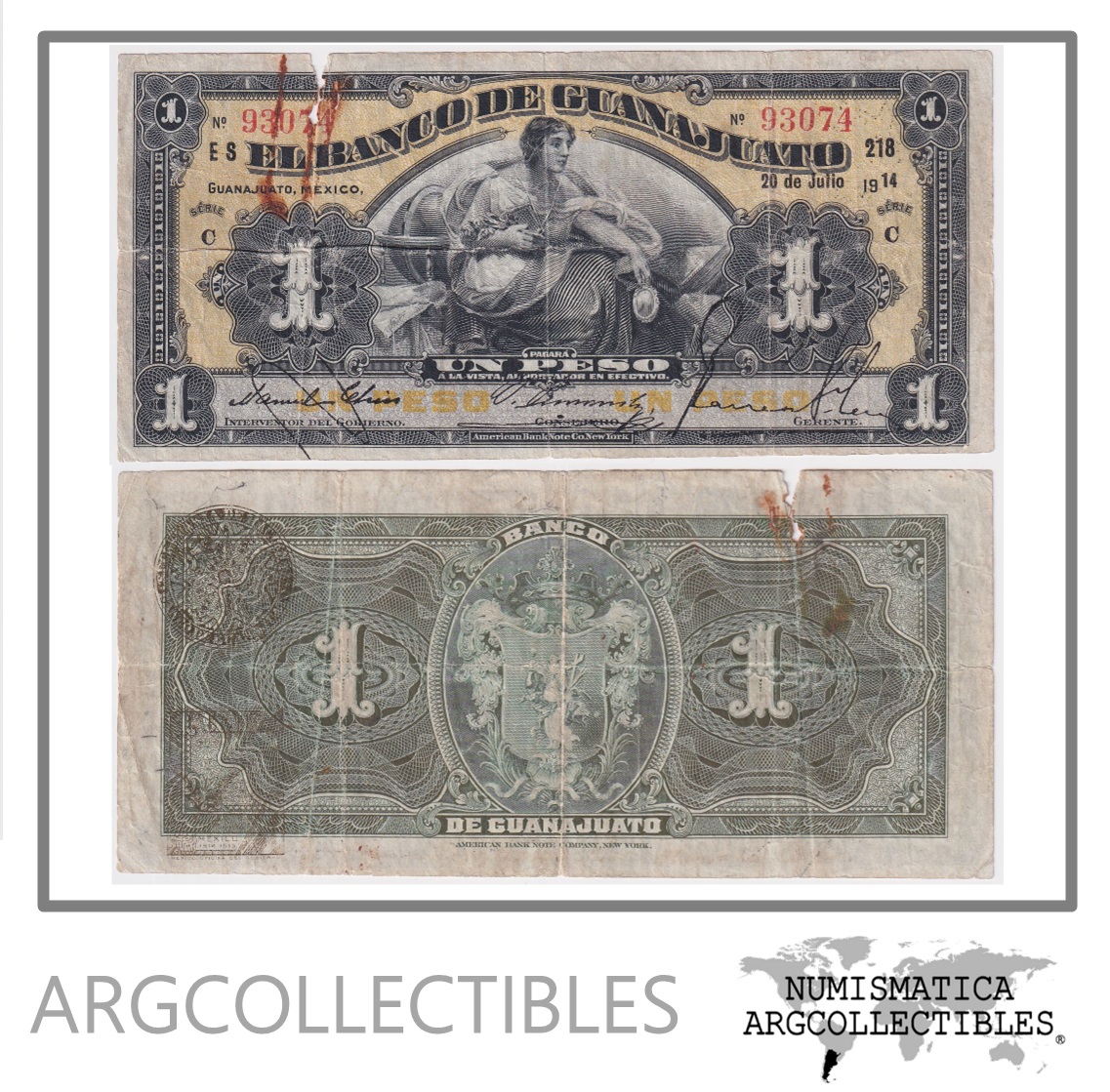 Mexico Billete 1 Peso 1914 P-S-287 F- (El Banco de Guanajuato)