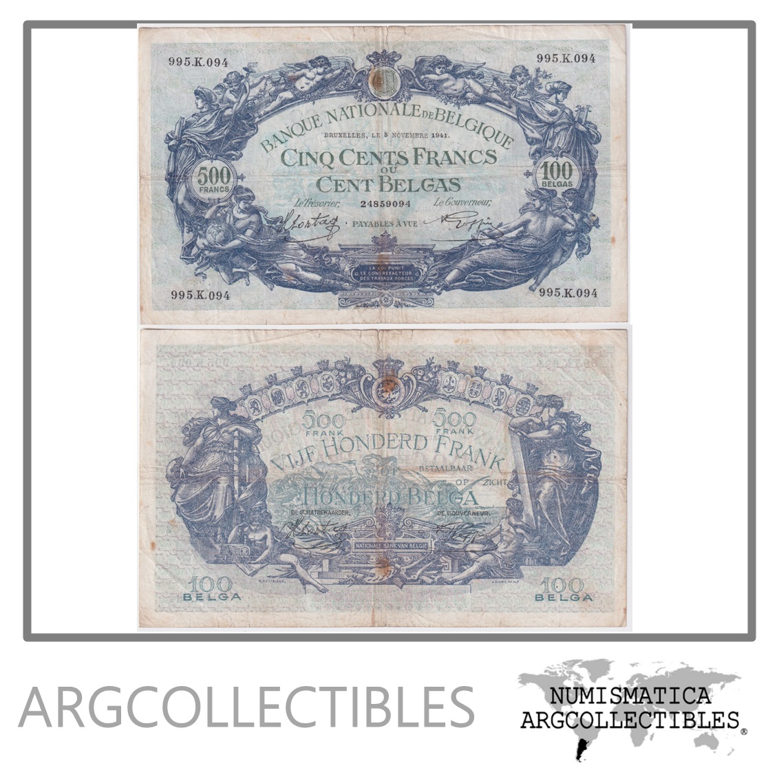 Belgica Billete 500 Francos 1941 P-109 F+