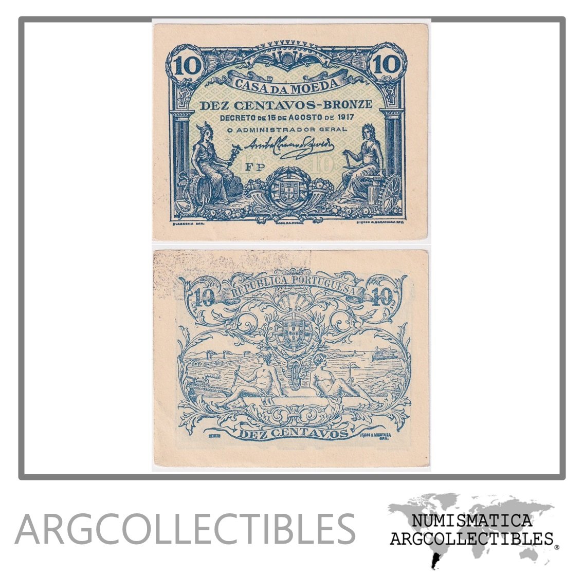 Portugal Billete 10 Centavos 1917 P-95 AU