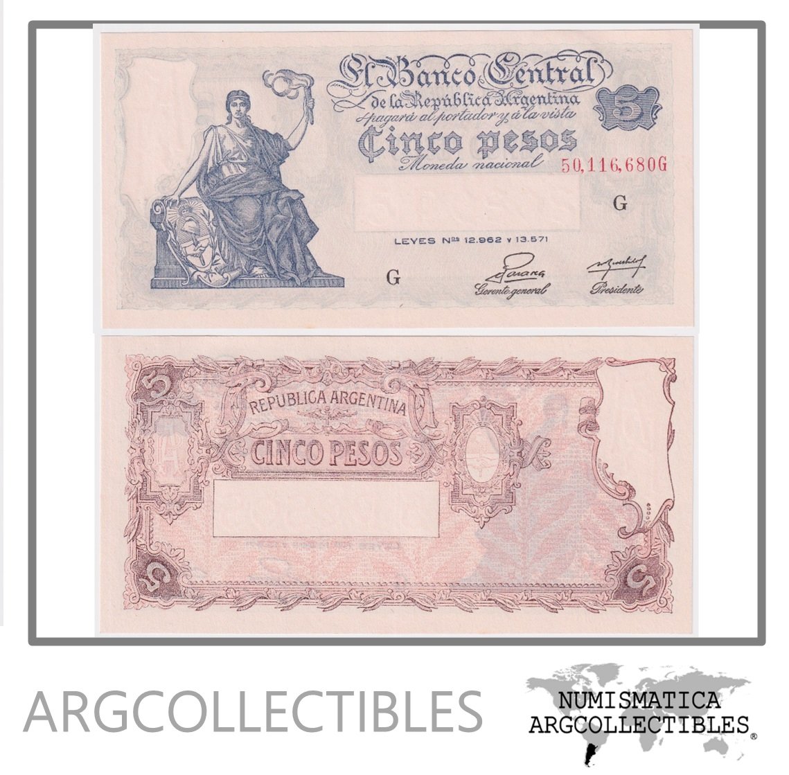 Argentina Billete 5 Pesos 1953 P-264a/BOT-1865 UNC Serie G