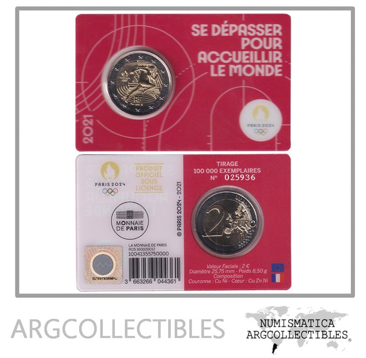 Francia Blister Moneda 2 Euros 2021 Bimetalica Juegos Olimpicos Paris UNC