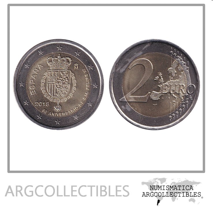 España Moneda 2 Euros 2018 Bimetalica 50 Aniv S.M Felipe VI UNC