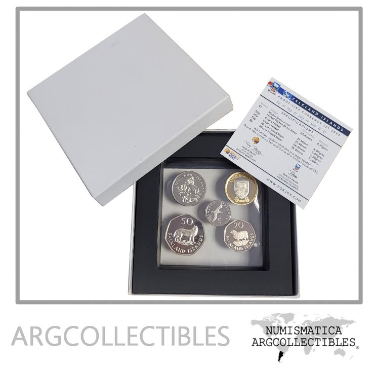 Malvinas Set x5 Monedas 2023 Rey Carlos (595 Ejemplares) III Proof