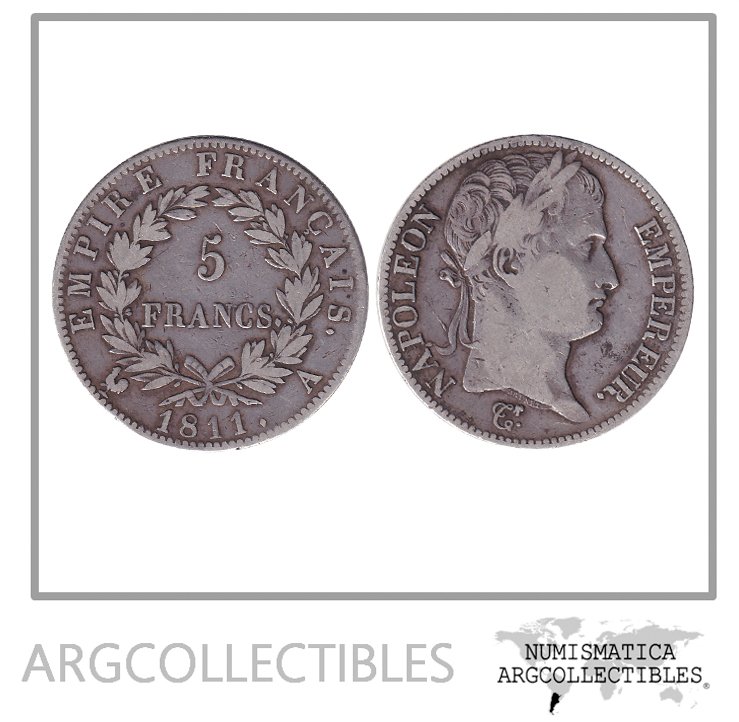 Francia Moneda 5 Francos 1811 A Plata 900 Napoleon KM-694 VF+