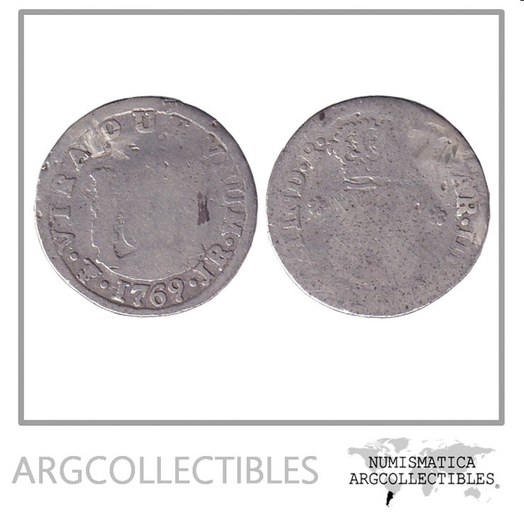 Bolivia (Potosi) Moneda 1/2 Real 1769 JR Plata Columnaria KM-46/CJ-62.3 F-