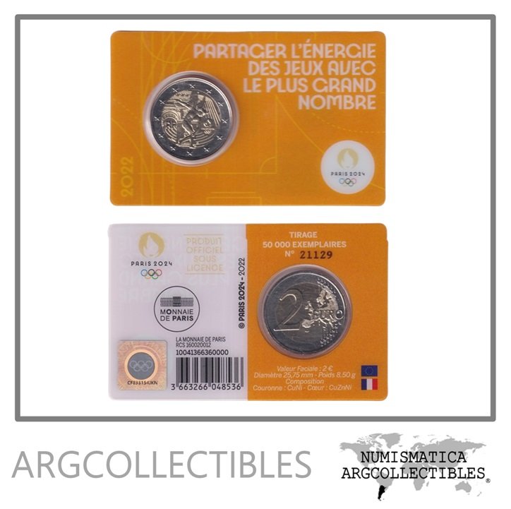 Francia Blister Moneda 2 Euros 2022 Bimetalica Juegos Olimpicos Paris UNC