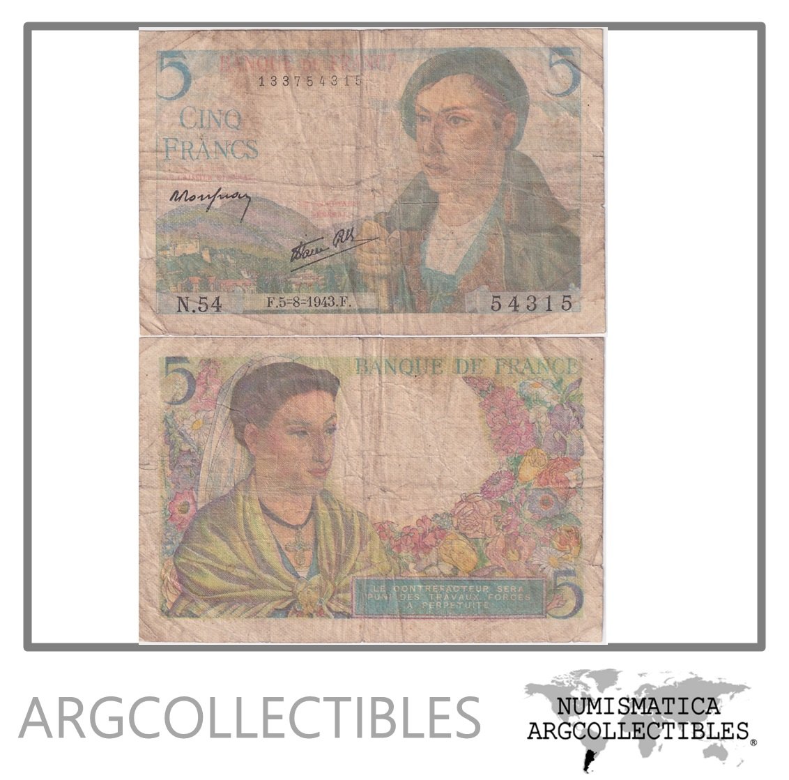 Francia Billete 5 Francos 1943 P-98a F+
