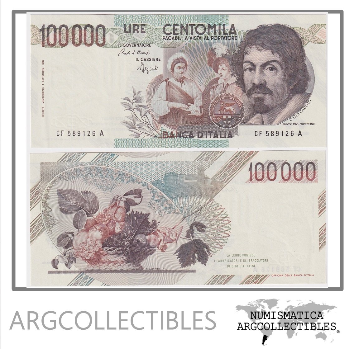 Italia Billete 100.000 Liras 1983 P-110b UNC