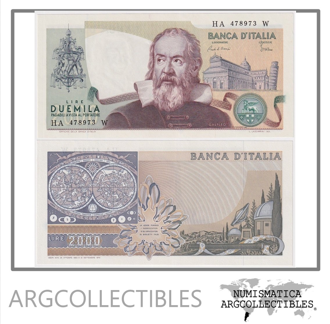 Italia Billete 2.000 Liras 1983 P-103c UNC (Galileo)