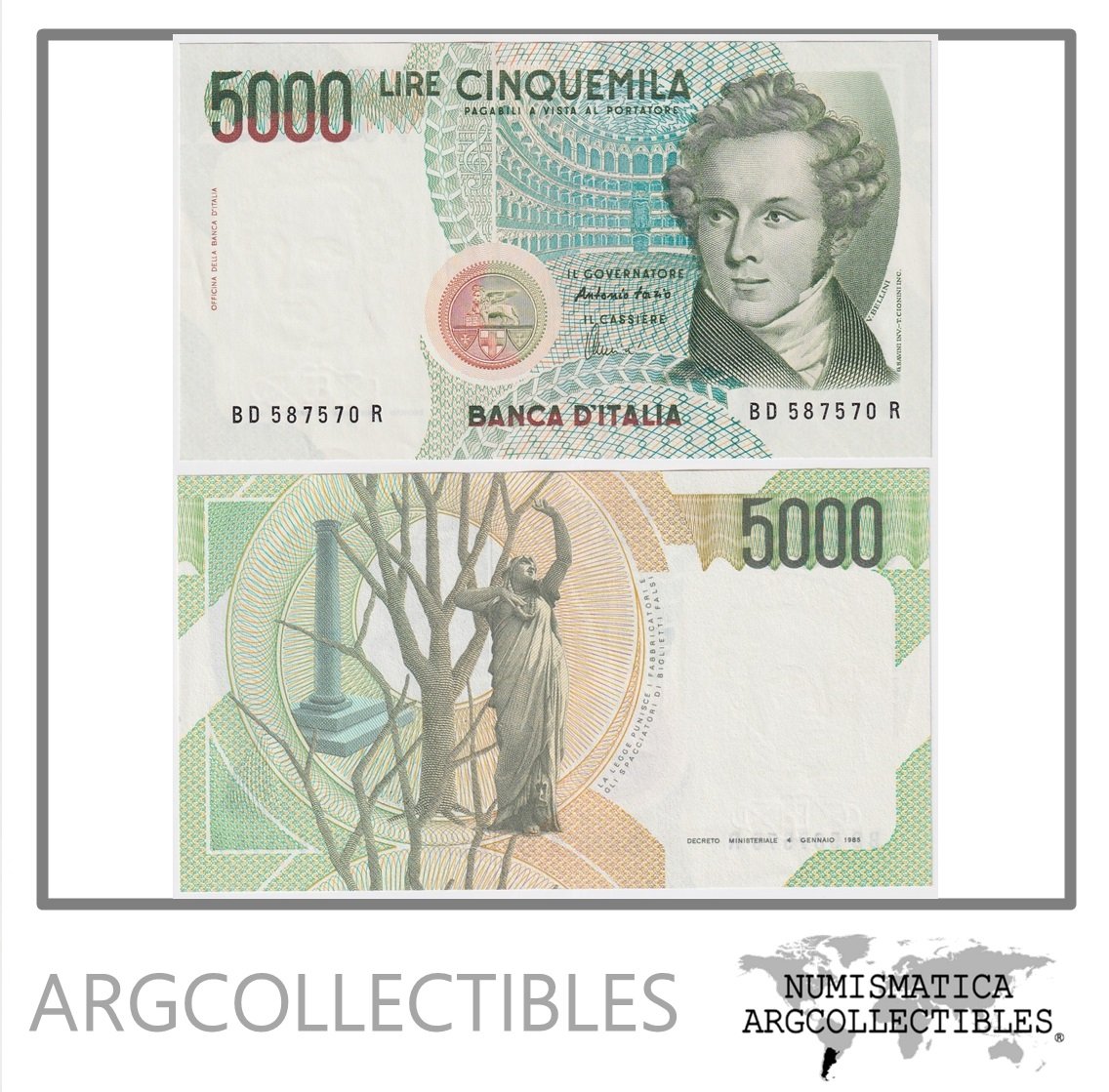 Italia Billete 5.000 Liras 1985 P-111c AU