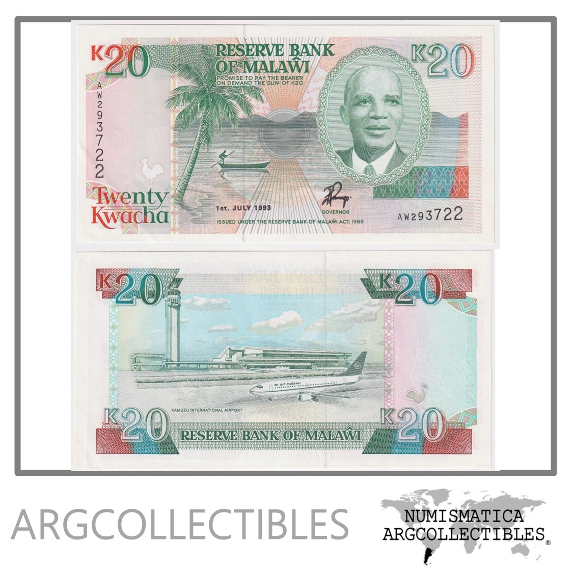 Malawi Billete 20 Kwacha 1993 P-27 AU