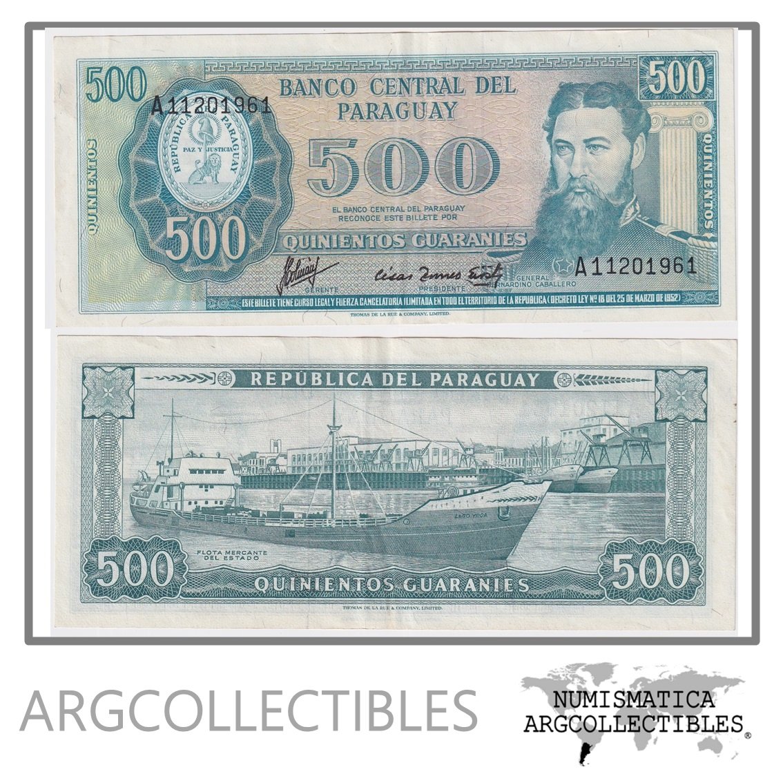 Paraguay Billete 500 Guaranies 1952(1982) P-206(1) XF (Villamayor-Acosta)