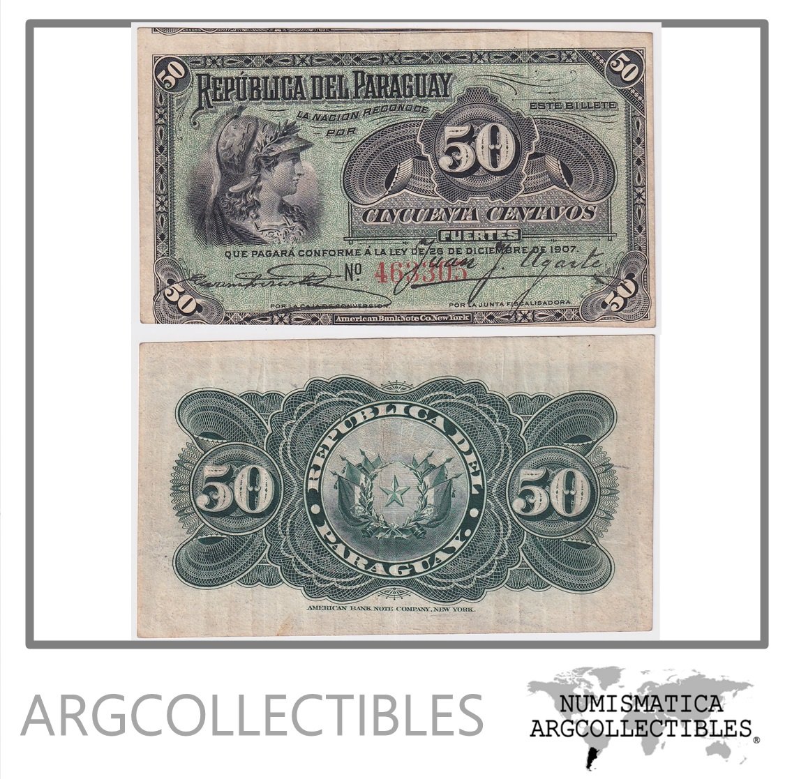 Paraguay Billete 50 Centavos 1907 P-115 VF+