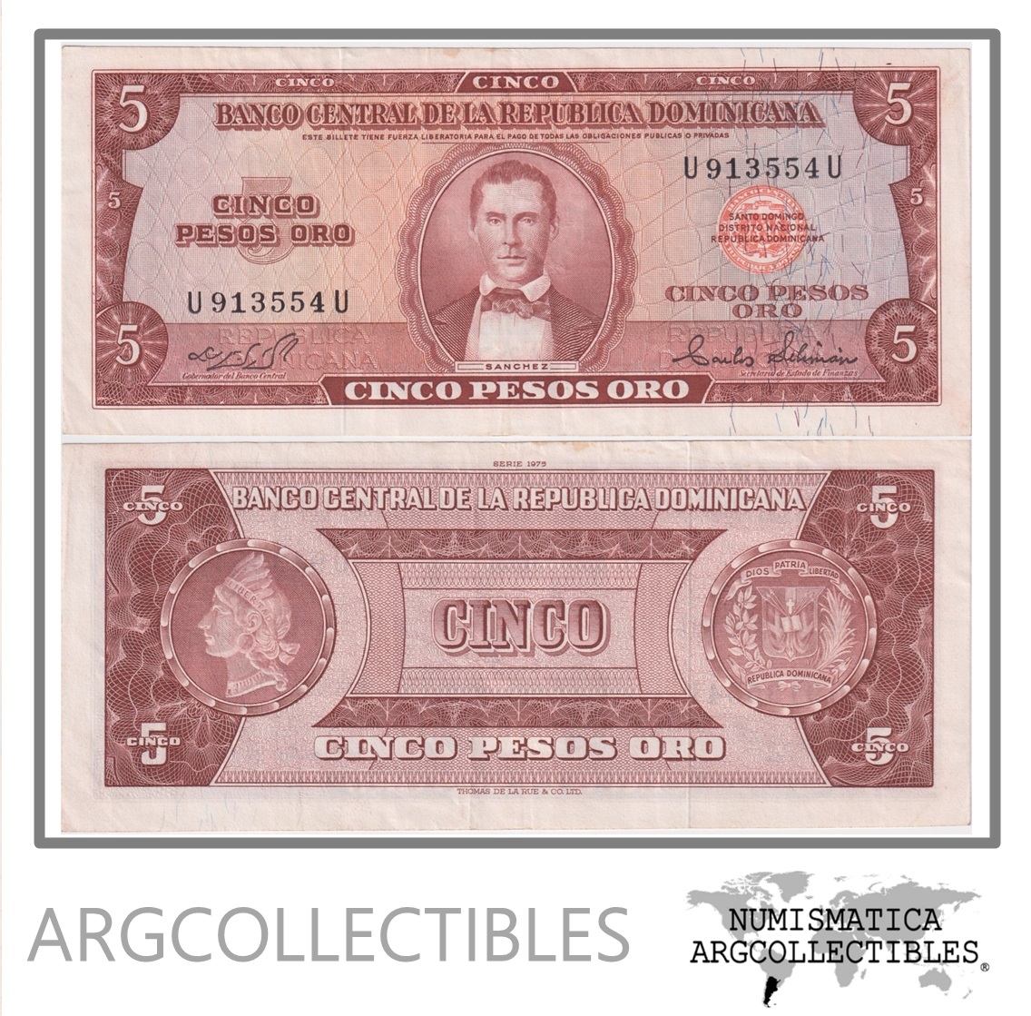 Republica Dominicana Billete 5 Pesos Oro 1975 P-109 XF-