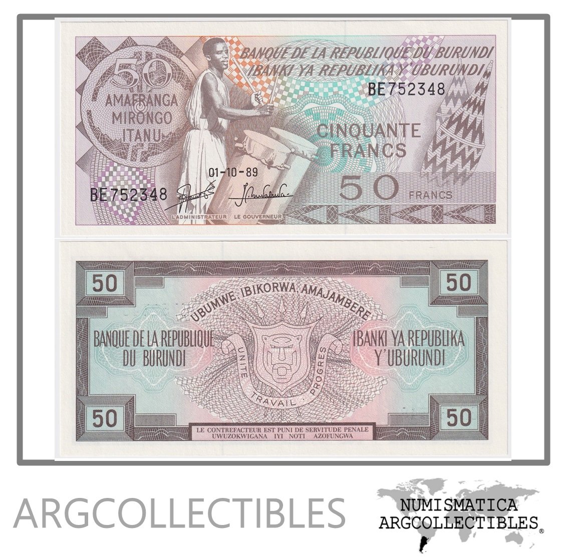Burundi Billete 50 Francos 1989 P-28c UNC