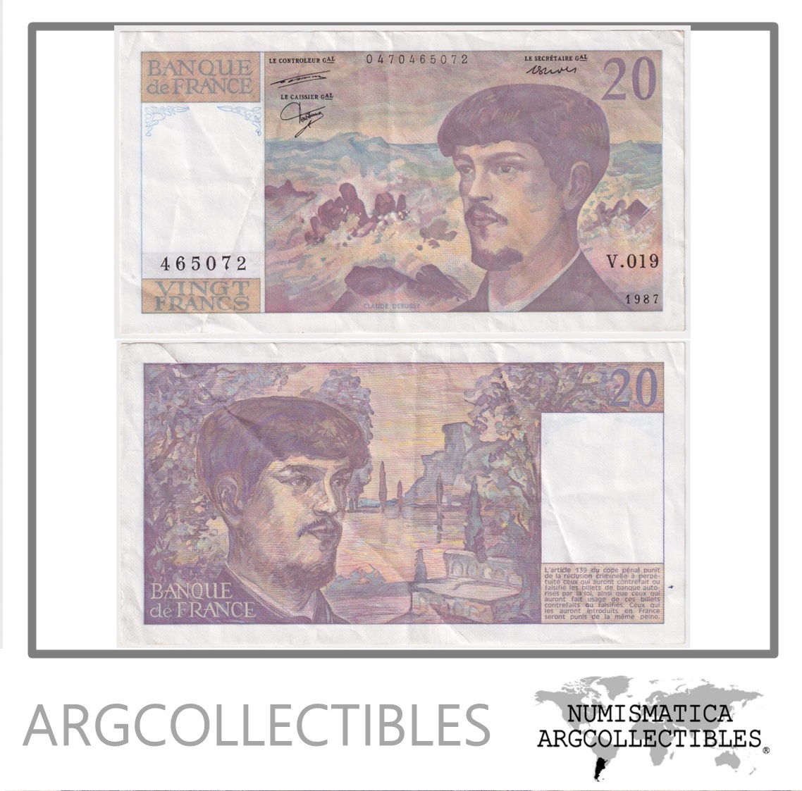 Francia Billete 20 Francos 1987 P-151b VF+