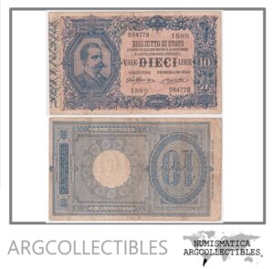 Italia Billete 10 Liras 1888 P-20F F+