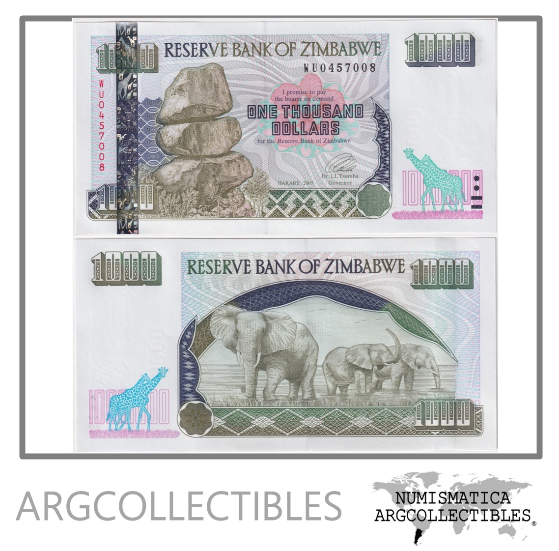 Zimbabwe Billete 1.000 Dolares 2003 P-12a UNC