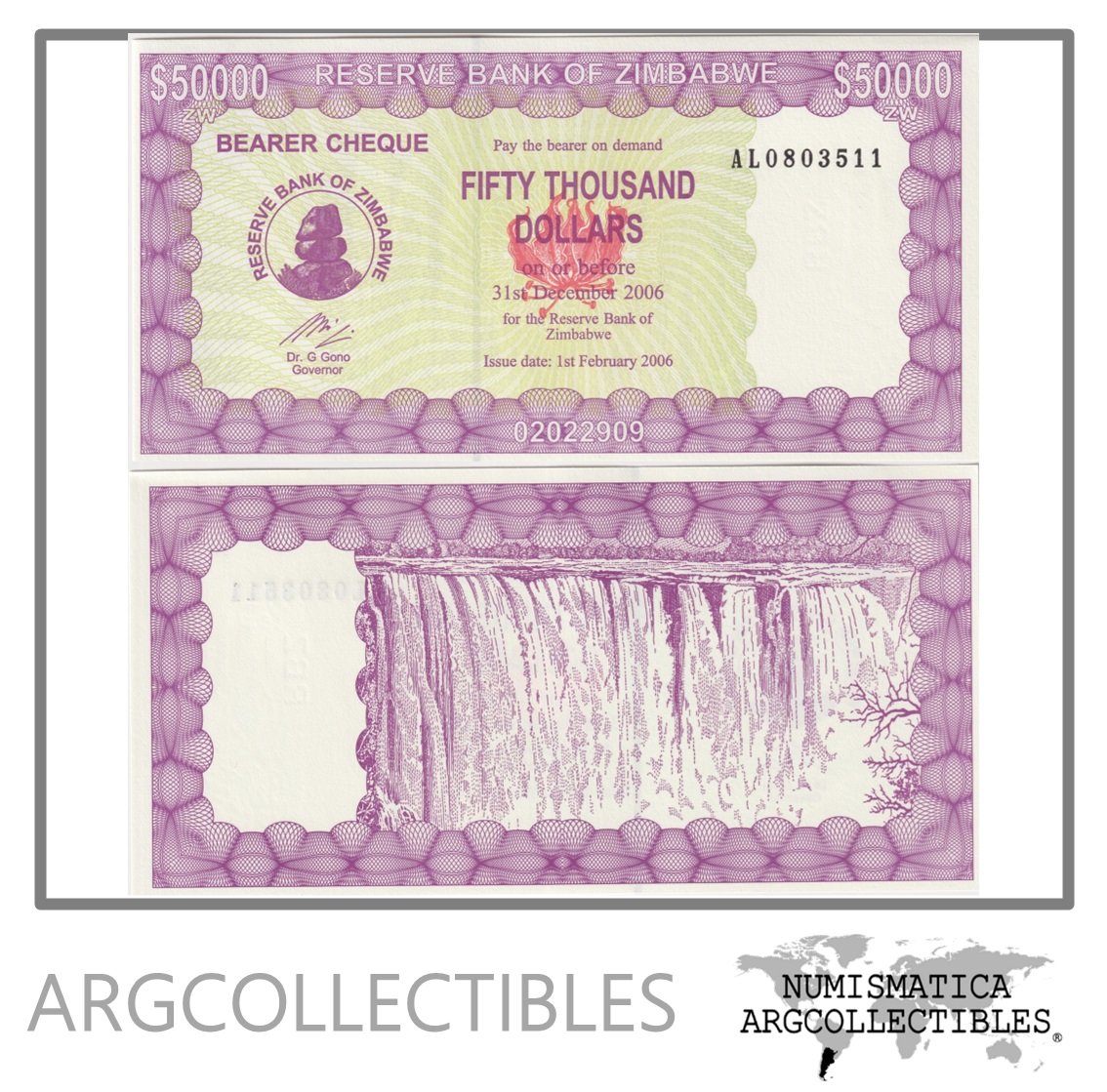 Zimbabwe Billete Cheque 50.000 Dolares 2006 P-30 UNC