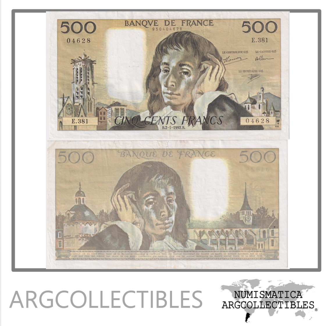 Francia Billete 500 Francos 1992 P-156i VF-