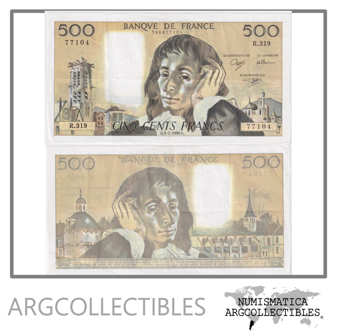Francia Billete 500 Francos 1990 P-156h VF+