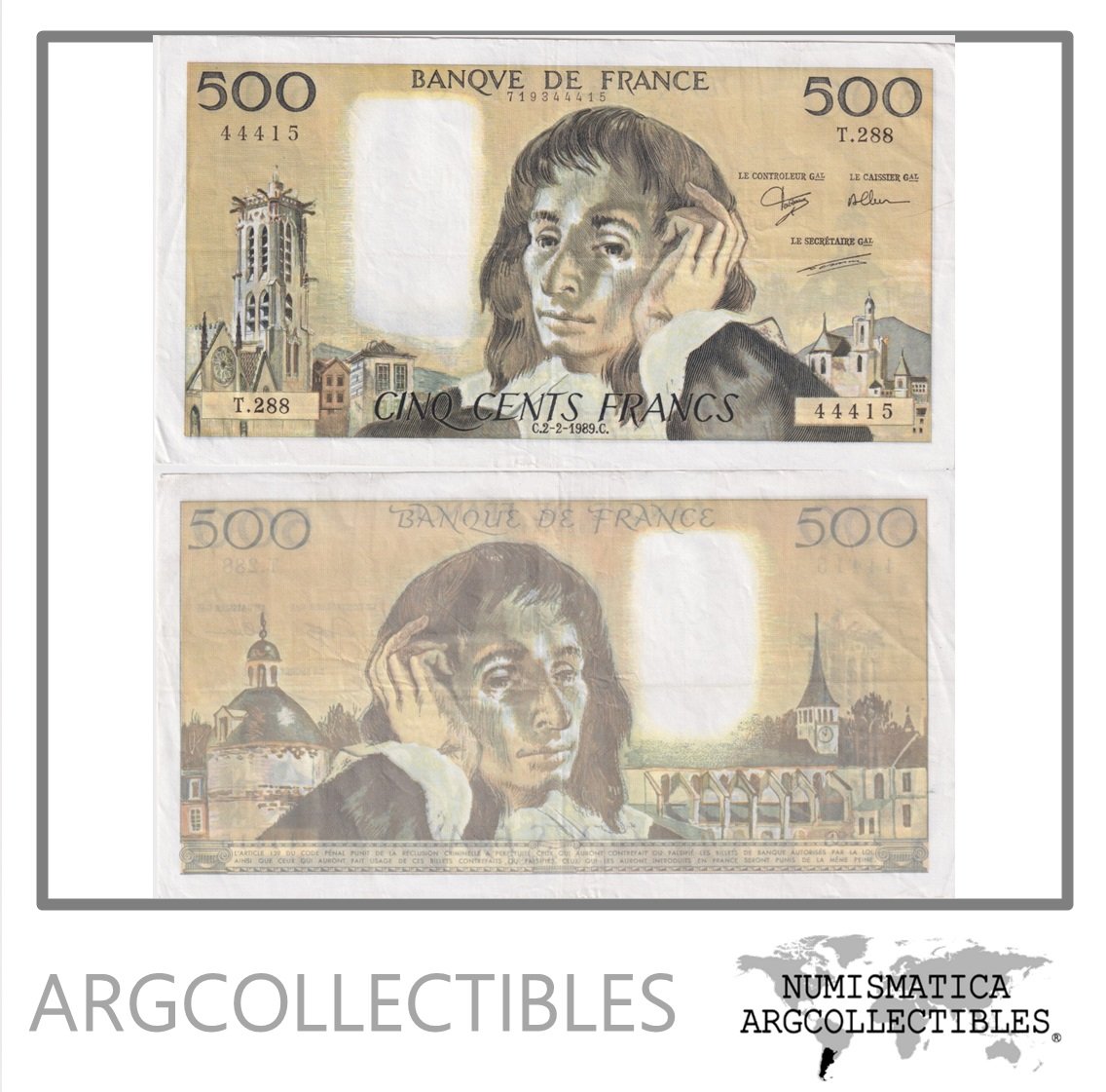 Francia Billete 500 Francos 1989 P-156g VF+