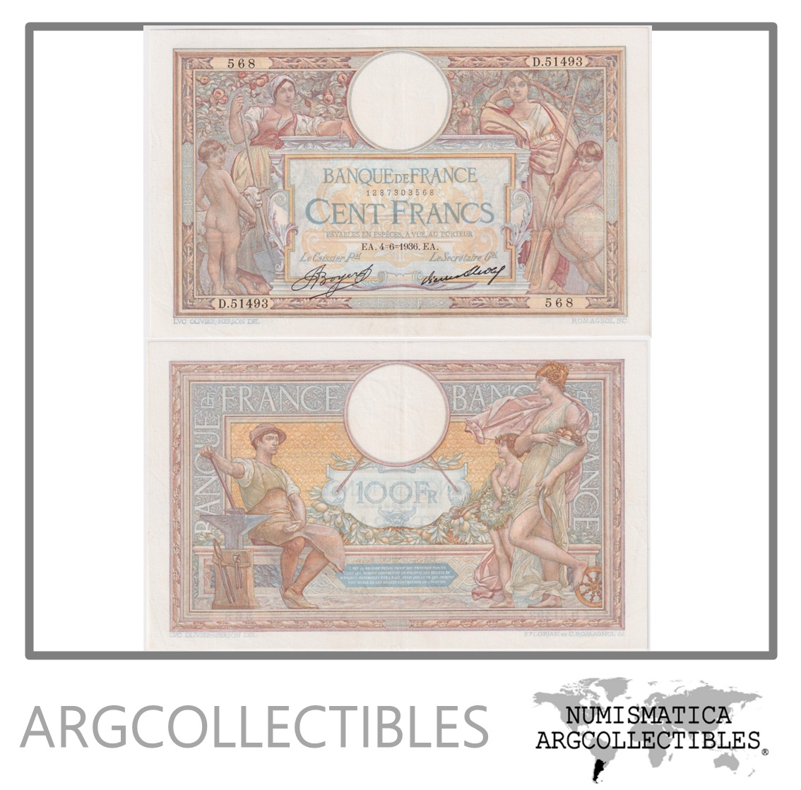 Francia Billete 100 Francos 1936 P-78c XF+