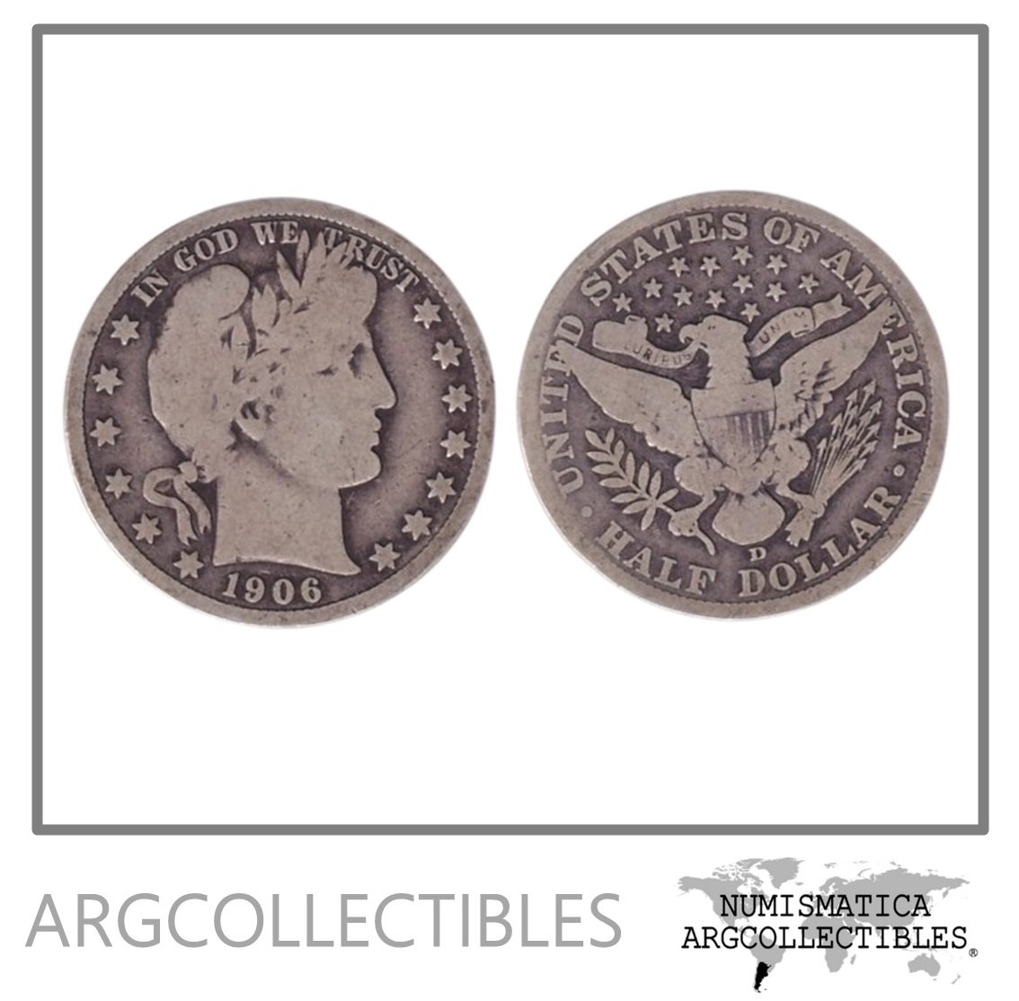 USA Moneda 1/2 Dolar 1906 D Plata 900 Barber KM-116 F-