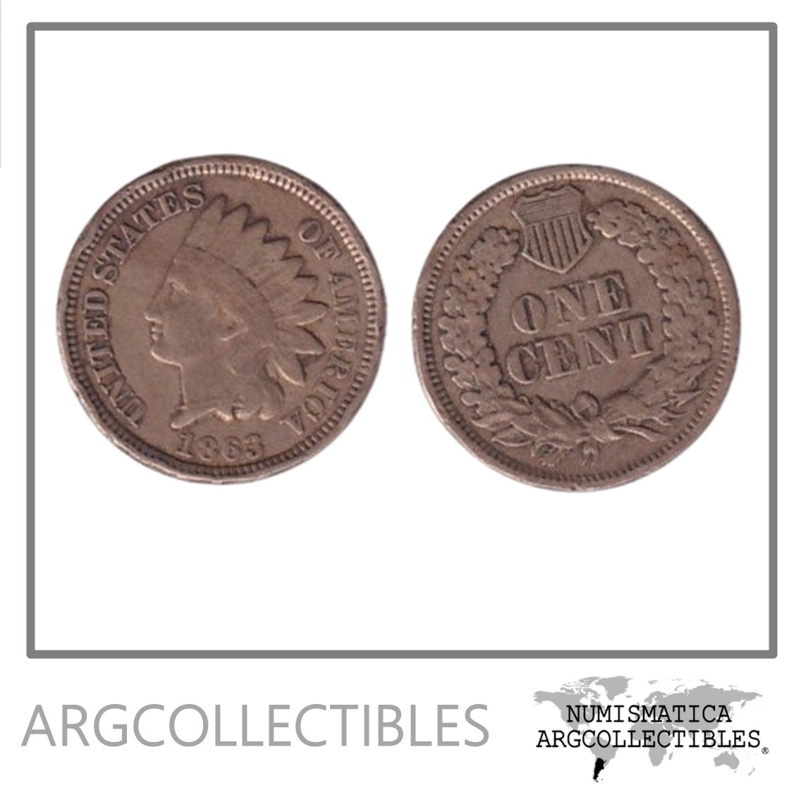 USA Moneda 1 Centavo 1863 Niquel Indian Head KM-90 VF-