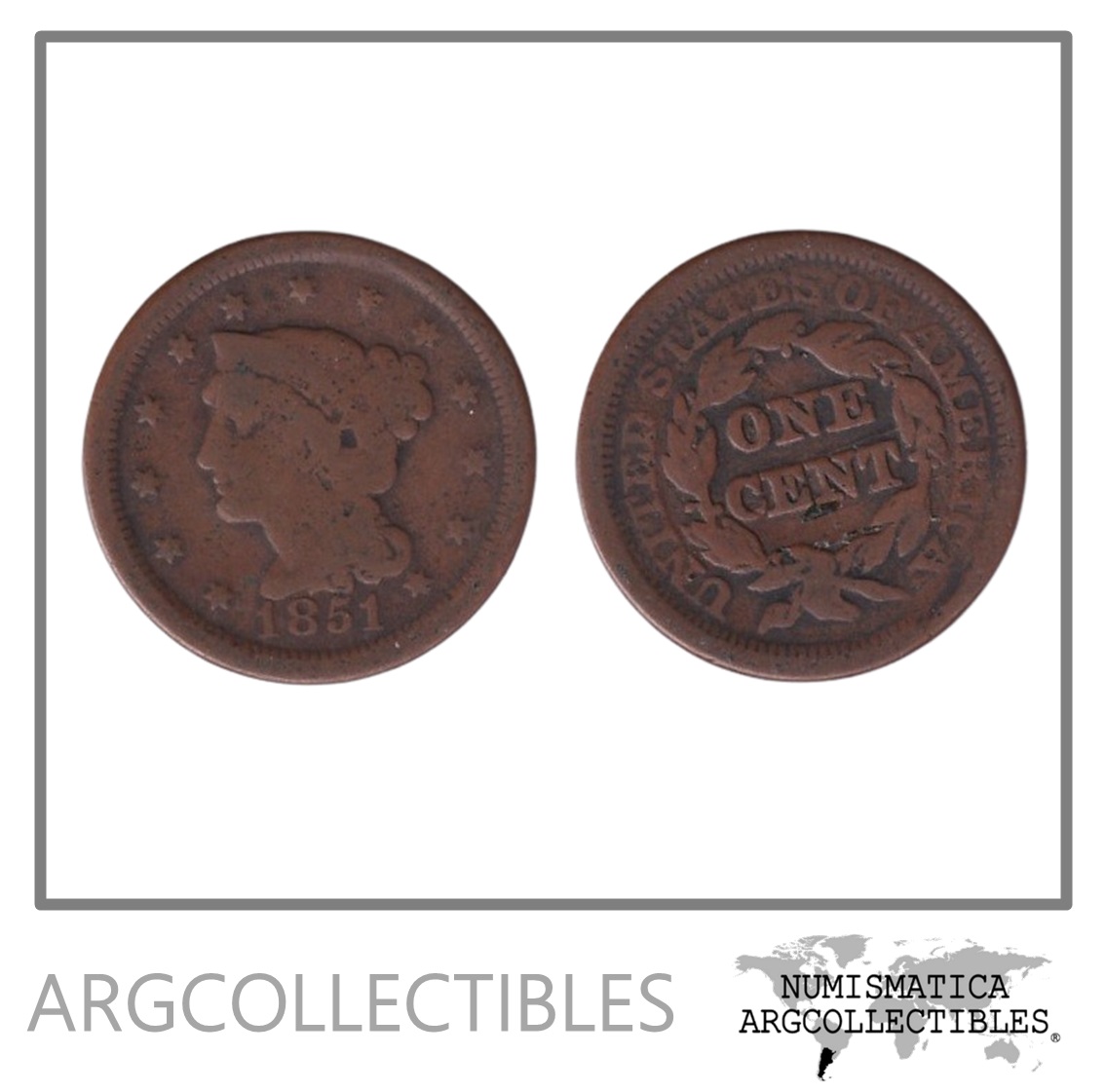 USA Moneda 1 Centavo 1851 Cobre Liberty Head KM-67 F+