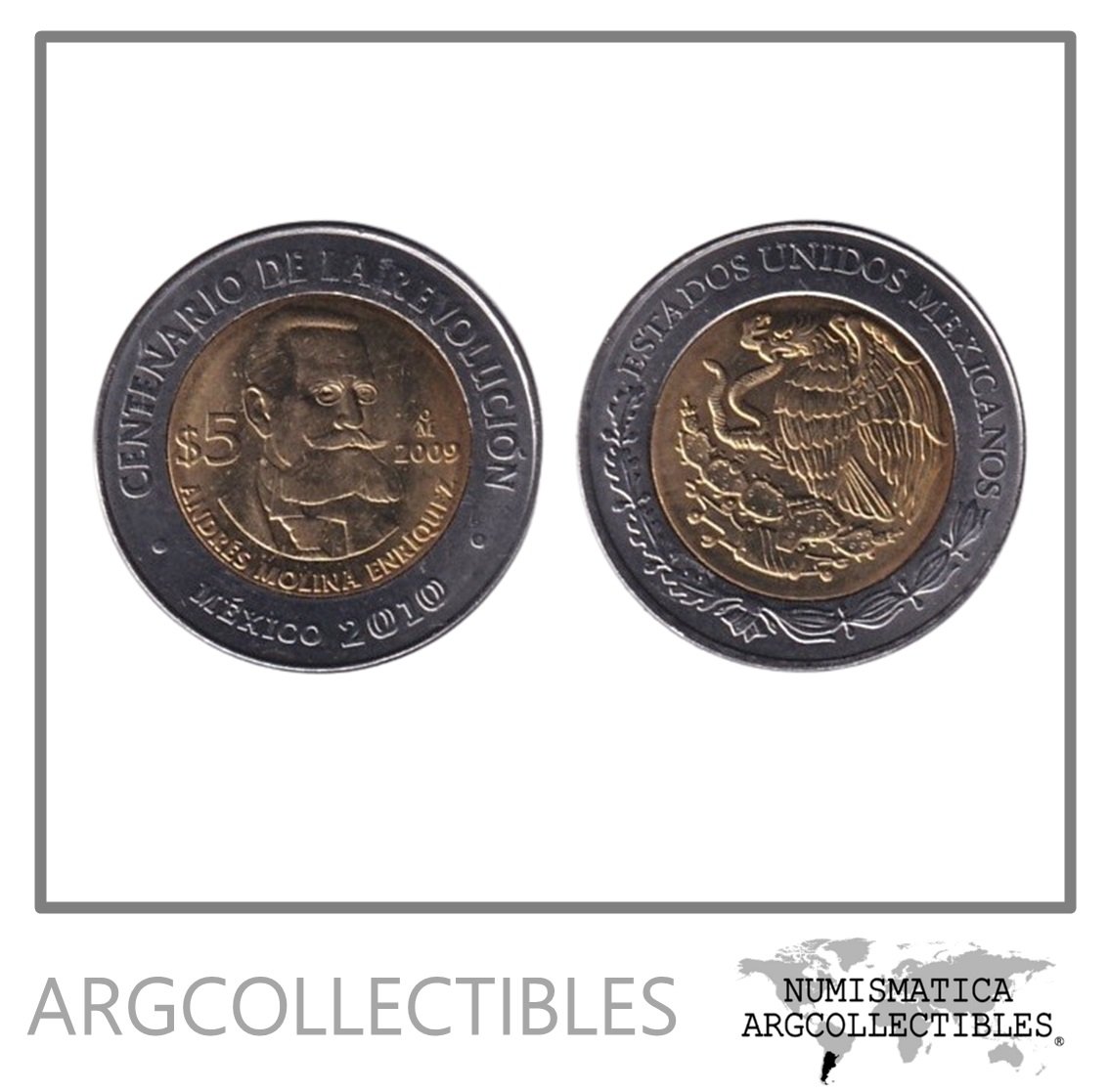 Mexico Moneda 5 Pesos 2009 Bimetalica Andres Molina Enriquez KM-911 UNC