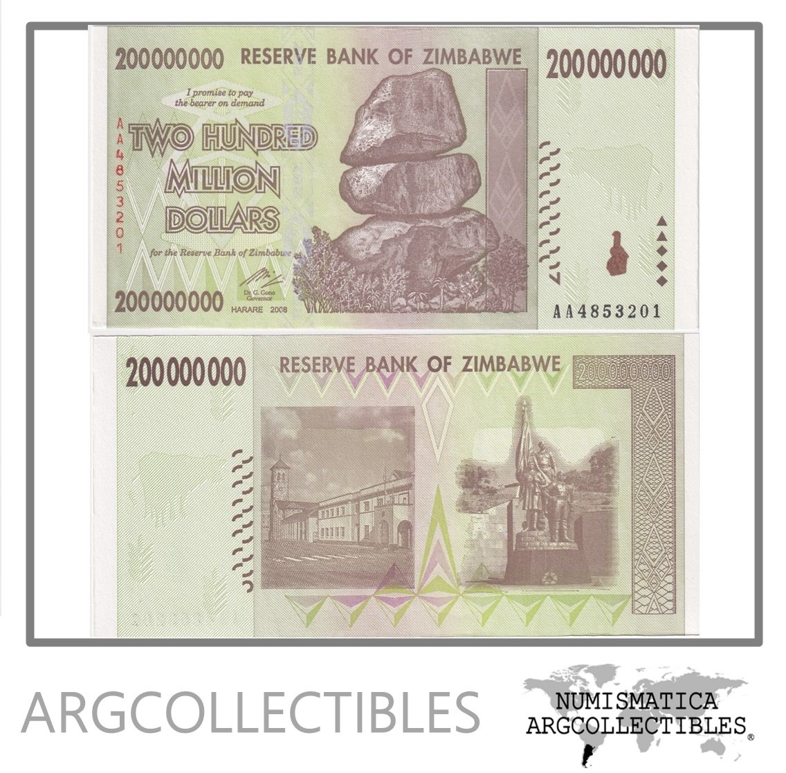 Zimbabwe Billete 200 Millones Dolares 2008 P-81 UNC
