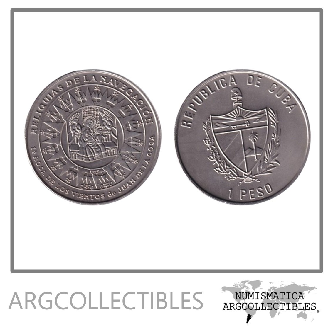 Cuba Moneda 1 Peso 2000 Niquel Mapa Juan de la Cosa KM-827 UNC