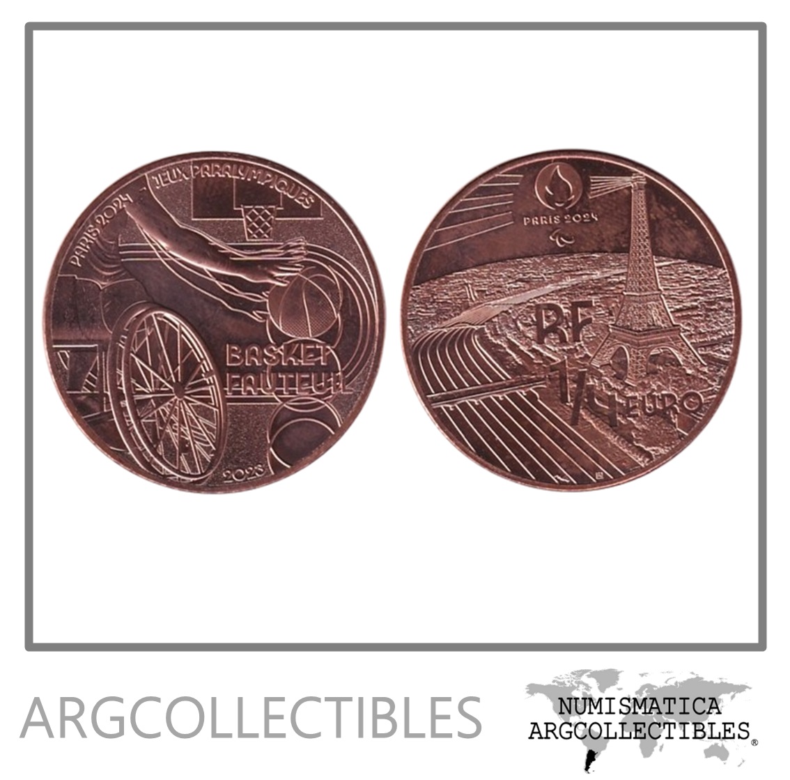 Francia Moneda 1/4 Euro 2023 Cobre UNC Juegos Paraolimpicos Paris 2024 Basket