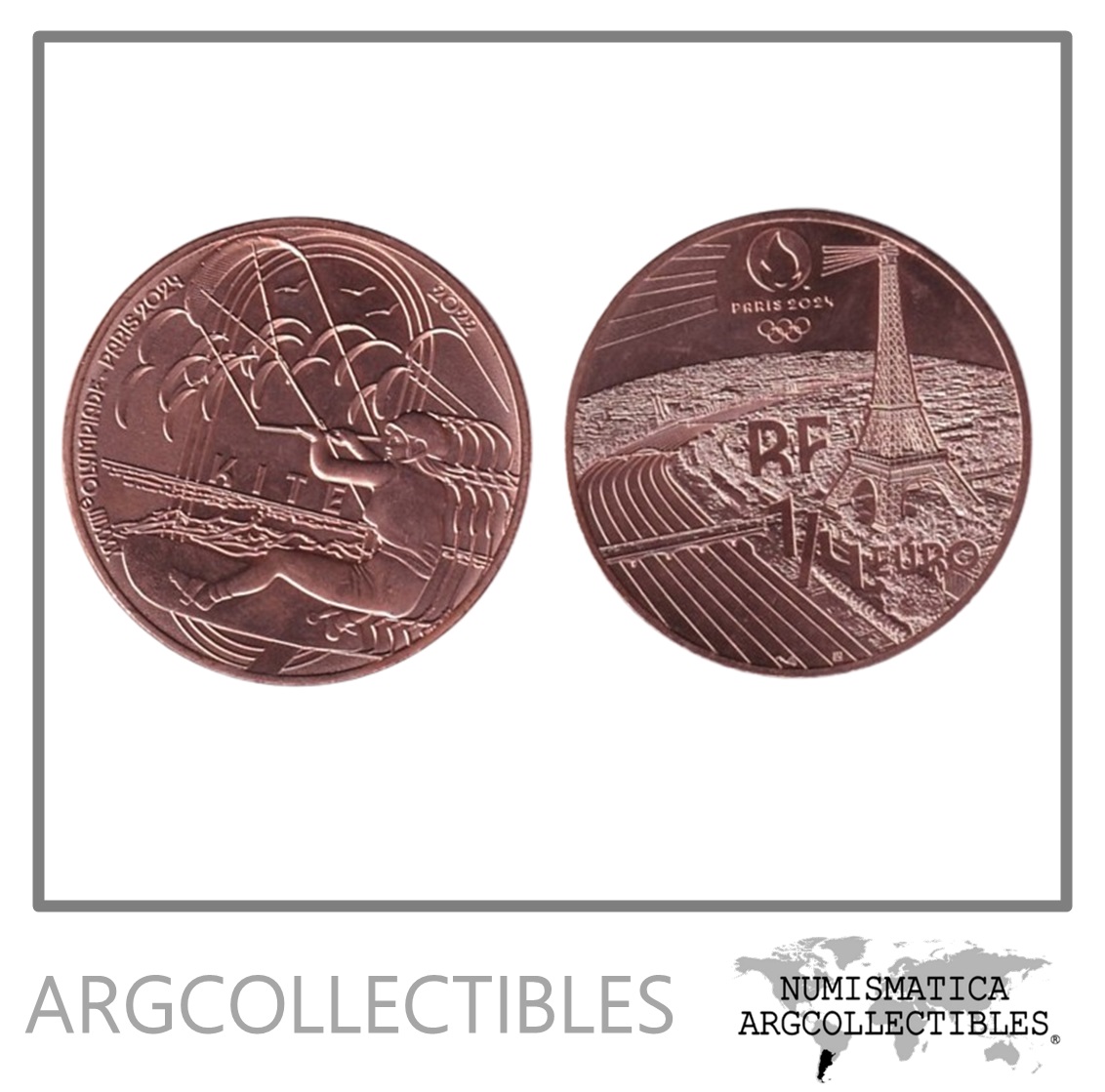 Francia Moneda 1/4 Euro 2022 Cobre UNC Juegos Olimpicos Paris 2024 Kite