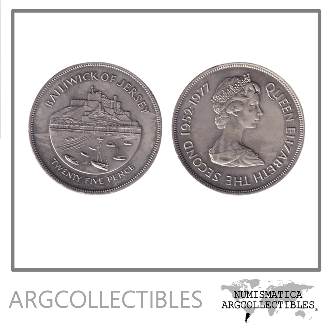 Jersey Moneda 25 Pence Año 1977 Niquel Barcos Condicion Unc