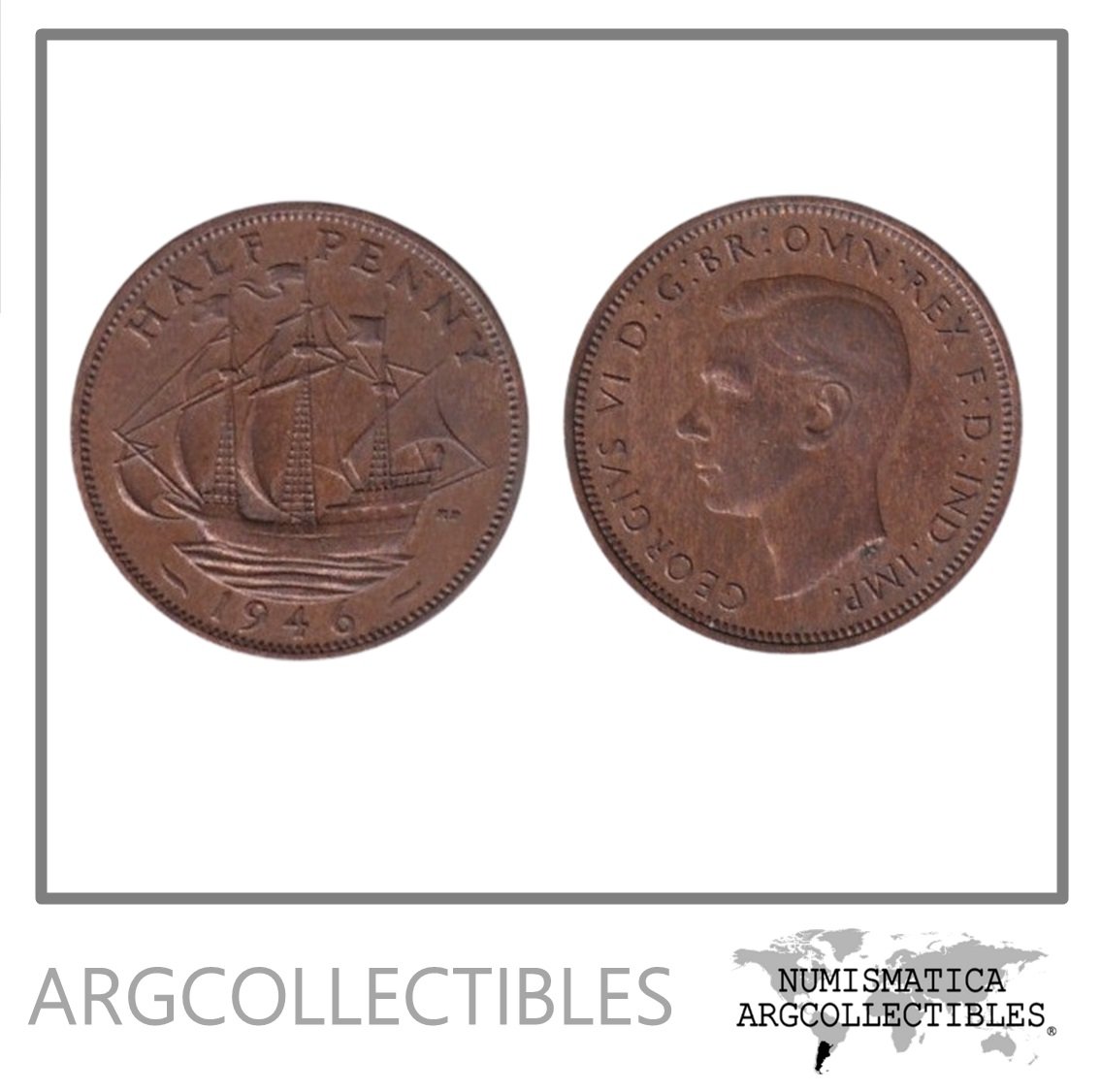 Inglaterra Moneda 1/2 Penny 1946 Bronce Jorge VI KM-844 XF