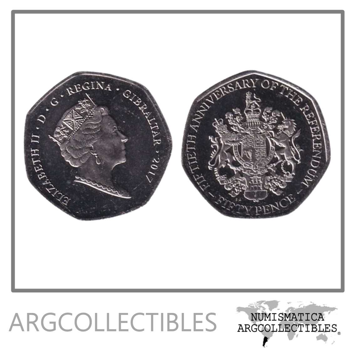 Gibraltar Moneda 50 Pence 2017 Niquel 50 Aniversario Referendum UNC