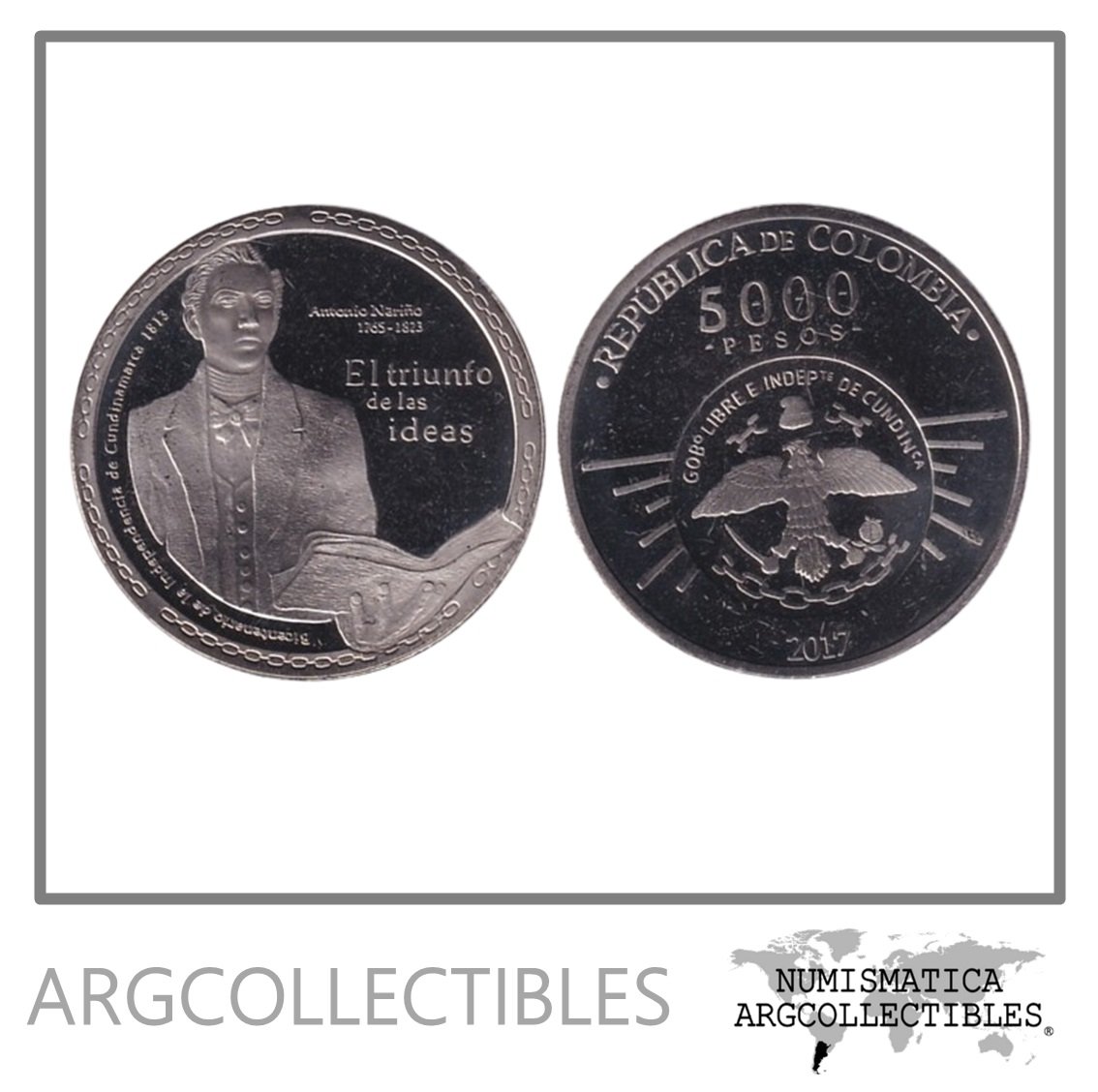 Colombia Moneda 5.000 Pesos 2017 Niquel 200 Aniversario Independencia KM-301 Proof