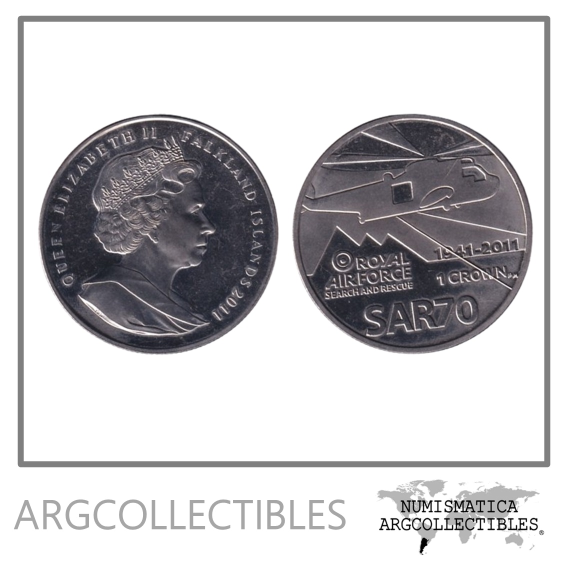 Malvinas Moneda 1 Crown 2011 Niquel 70 Aniversario Royal Air Forces KM-159 UNC