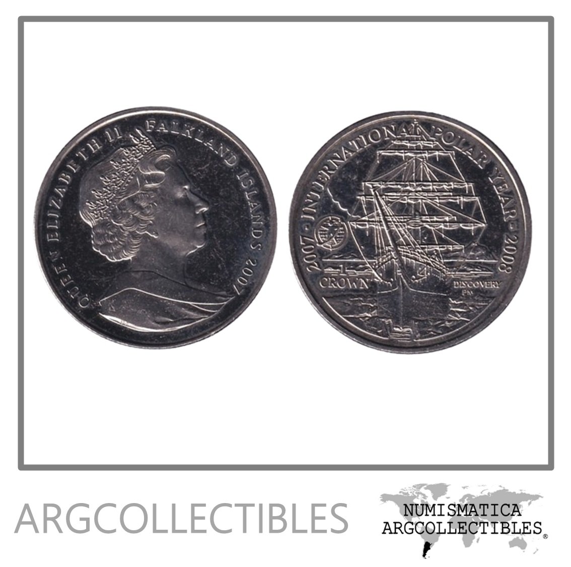 Malvinas Moneda 1 Crown 2007 Niquel Año Polar KM-156 UNC