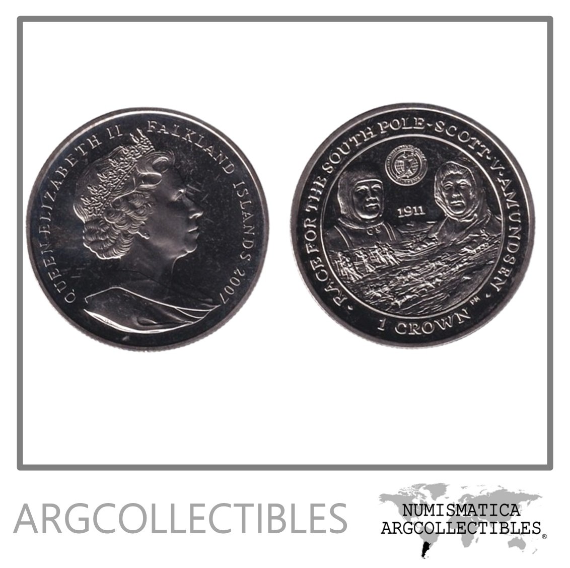 Malvinas Moneda 1 Crown 2007 Niquel Polo Sur KM-158 UNC