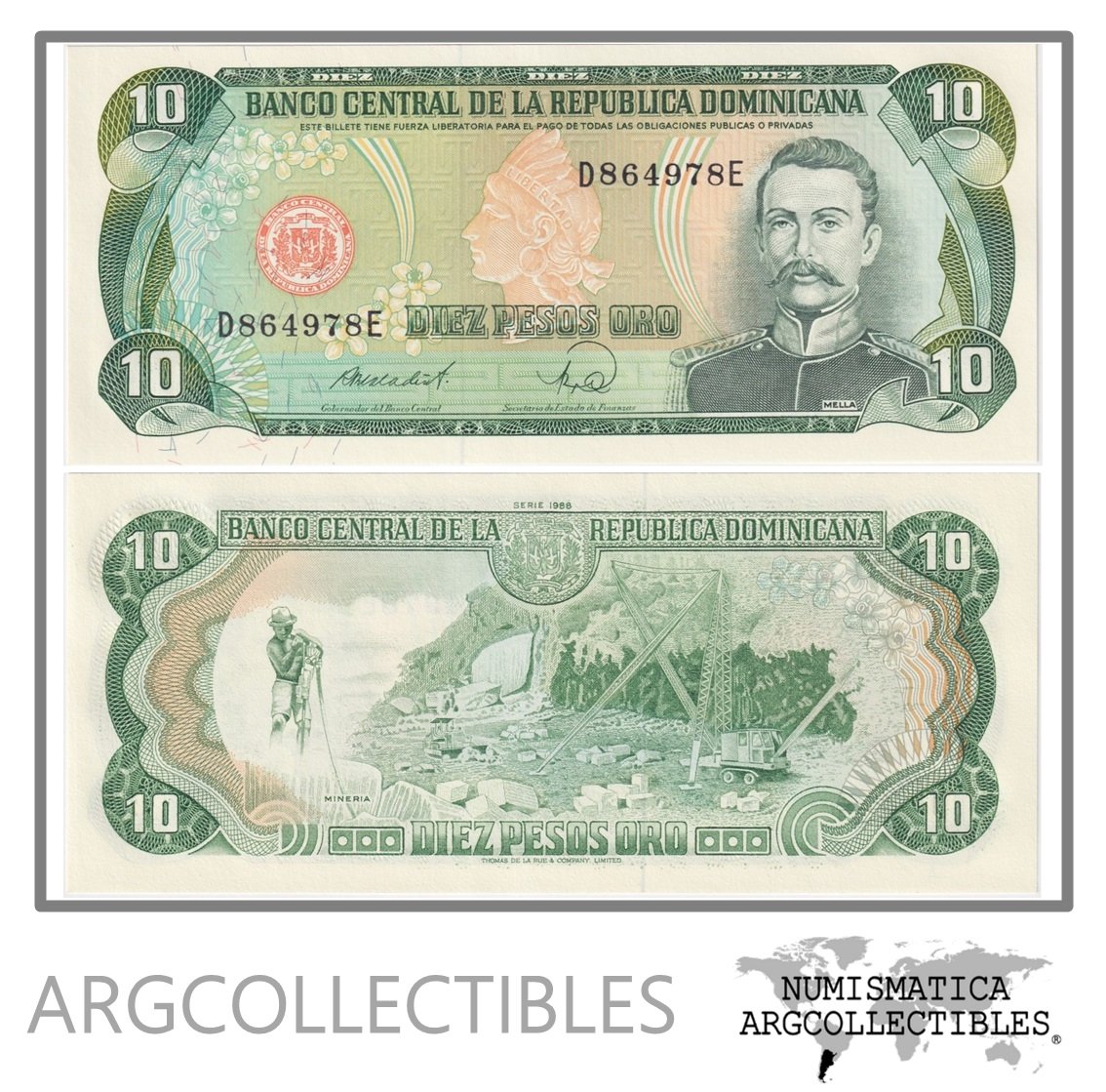 Republica Dominicana Billete 10 Pesos de Oro 1988 P-119c UNC