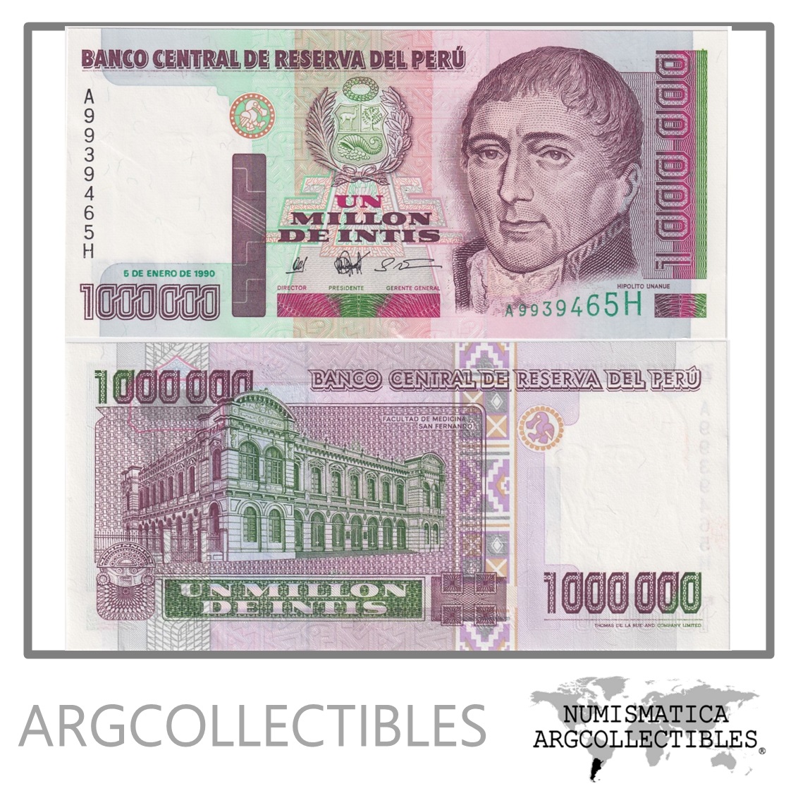 Peru Billete 1.000.000 Intis 1990 P-148 UNC