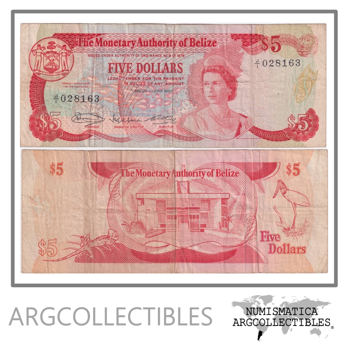 Belice Billete 5 Dolares 1980 P-39a F+