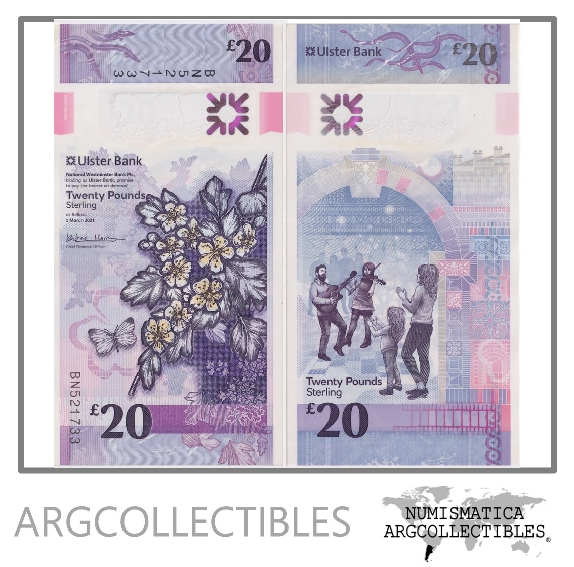 Irlanda del Norte Billete 20 Pounds 2021 P-345 AU (Polimero)