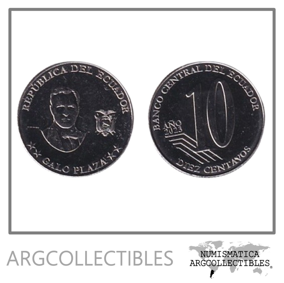 Ecuador Moneda 10 Centavos 2023 Acero Galo Plaza UNC